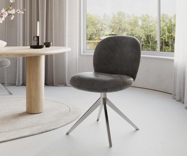 DELIFE Draaistoel Nube-Flex microvelours antraciet vintage kruisframe breed roestvrij staal 360° draaibaar pocketveer kern