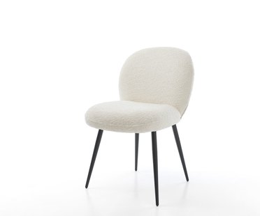 DELIFE Eetkamerstoel Nube-Flex bouclé wit 4-poot conisch zwart pocketveer kern