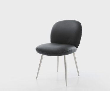 DELIFE Eetkamerstoel Nube-Flex echt leer zwart 4-poot conisch roestvrij staal pocketveer kern