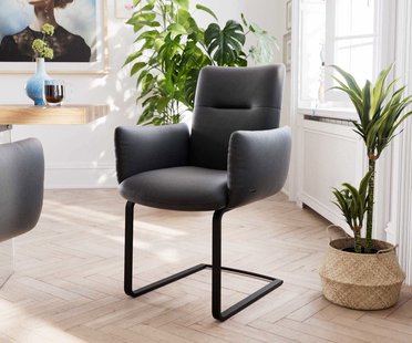 DELIFE Sledemodel Jova-Flex met armleuning echt leer zwart sledemodel vlak zwart pocketveer kern