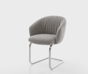 DELIFE Sledemodel Caja-Flex met armleuning bouclé zilver grijs sledemodel vlak roestvrij staal pocketveer kern