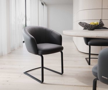 DELIFE Sledemodel Caja-Flex met armleuning echt leer zwart sledemodel vlak zwart pocketveer kern