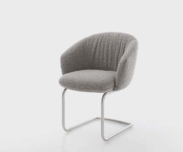 DELIFE Sledemodel Caja-Flex met armleuning bouclé zilver grijs sledemodel rond roestvrij staal pocketveer kern