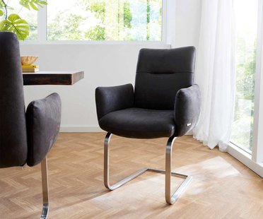 DELIFE Sledemodel Jova-Flex met armleuning microvelours antraciet vintage sledemodel vlak roestvrij staal pocketveer kern