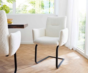 DELIFE Sledemodel Jova-Flex met armleuning bouclé wit sledemodel vlak zwart pocketveer kern