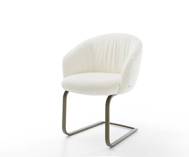 DELIFE Sledemodel Caja-Flex met armleuning bouclé wit sledemodel vlak afwerking met titanium pocketveer kern