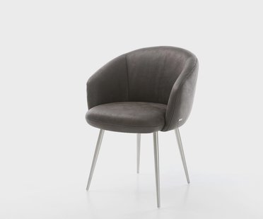 DELIFE Eetkamerstoel Caja-Flex met armleuning microvelours antraciet vintage 4-poot conisch roestvrij staal pocketveer kern