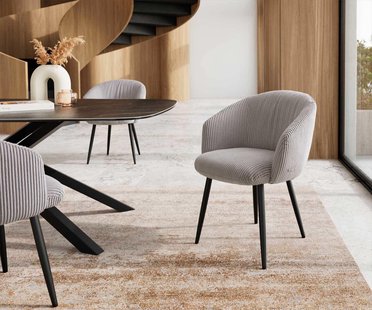 DELIFE Eetkamerstoel Caja-Flex met armleuning koord zilver grijs 4-poot conisch zwart pocketveer kern