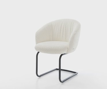 DELIFE Sledemodel Caja-Flex met armleuning bouclé wit sledemodel rond zwart pocketveer kern