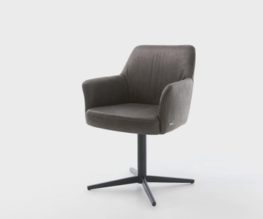 DELIFE Draaistoel Xana-Flex met armleuning microvelours antraciet vintage kruispoot zwart 360° draaibaar pocketveer kern