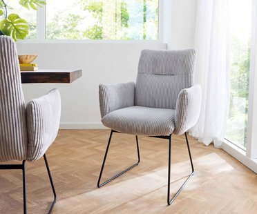 DELIFE Eetkamerstoel Jova-Flex met armleuning koord zilver grijs slipframe zwart pocketveer kern