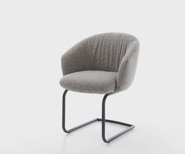 DELIFE Sledemodel Caja-Flex met armleuning bouclé zilver grijs sledemodel rond zwart pocketveer kern