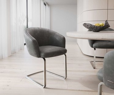 DELIFE Sledemodel Caja-Flex met armleuning microvelours antraciet vintage sledemodel vlak roestvrij staal pocketveer kern