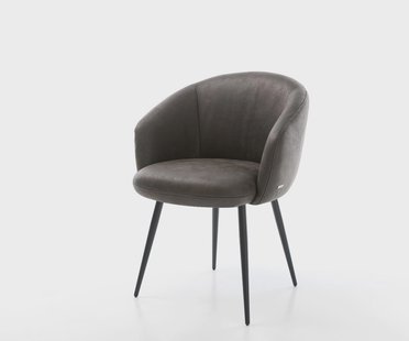 DELIFE Eetkamerstoel Caja-Flex met armleuning microvelours antraciet vintage 4-poot conisch zwart pocketveer kern