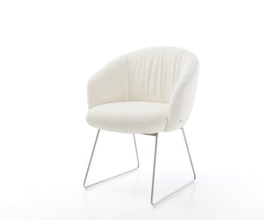 DELIFE Eetkamerstoel Caja-Flex met armleuning bouclé wit slipframe roestvrij staal pocketveer kern