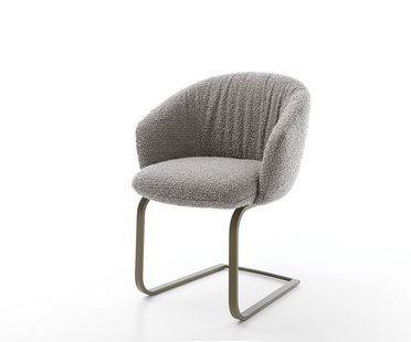 DELIFE Sledemodel Caja-Flex met armleuning bouclé zilver grijs sledemodel vlak afwerking met titanium pocketveer kern