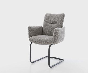 DELIFE Sledemodel Jova-Flex met armleuning bouclé zilver grijs sledemodel rond zwart pocketveer kern