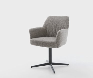 DELIFE Draaistoel Xana-Flex met armleuning bouclé zilver grijs kruispoot zwart 360° draaibaar pocketveer kern