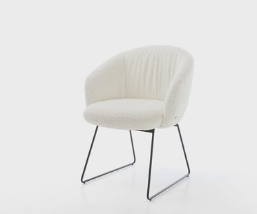 DELIFE Eetkamerstoel Caja-Flex met armleuning bouclé wit slipframe zwart pocketveer kern