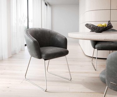 DELIFE Eetkamerstoel Caja-Flex met armleuning microvelours antraciet vintage slipframe roestvrij staal pocketveer kern