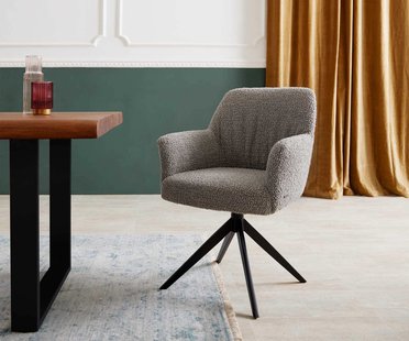 DELIFE Draaistoel Xana-Flex met armleuning bouclé zilver grijs kruisframe breed zwart 360° draaibaar pocketveer kern