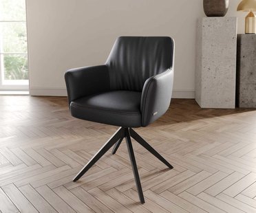 DELIFE Draaistoel Xana-Flex met armleuning echt leer zwart kruisframe breed zwart 360° draaibaar pocketveer kern