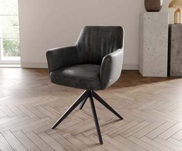 DELIFE Draaistoel Xana-Flex met armleuning microvelours antraciet vintage kruisframe breed zwart 360° draaibaar pocketveer kern