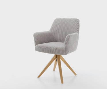 DELIFE Draaistoel Xana-Flex met armleuning koord zilver grijs houten frame hoekig natuur 180° draaibaar pocketveer kern