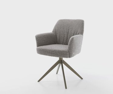 DELIFE Draaistoel Xana-Flex met armleuning bouclé zilver grijs kruisframe breed afwerking met titanium 360° draaibaar pocketveer kern