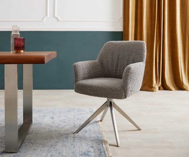 DELIFE Draaistoel Xana-Flex met armleuning bouclé zilver grijs kruisframe breed roestvrij staal 360° draaibaar pocketveer kern