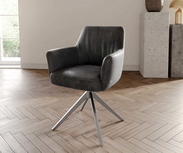 DELIFE Draaistoel Xana-Flex met armleuning microvelours antraciet vintage kruisframe breed roestvrij staal 360° draaibaar pocketveer kern