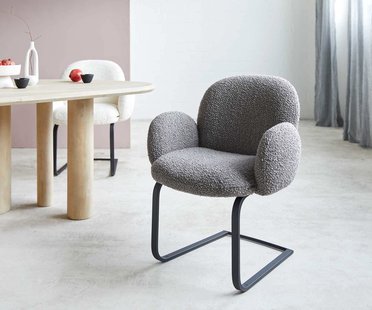 DELIFE Sledemodel Nube-Flex met armleuning bouclé zilver grijs sledemodel vlak zwart pocketveer kern