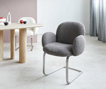 DELIFE Sledemodel Nube-Flex met armleuning bouclé zilver grijs sledemodel vlak roestvrij staal pocketveer kern