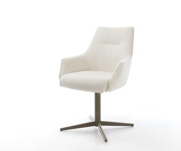 DELIFE Draaistoel Alja-Flex met armleuning bouclé wit kruispoot afwerking met titanium 360° draaibaar pocketveer kern