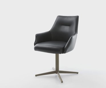 DELIFE Draaistoel Alja-Flex met armleuning echt leer zwart kruispoot afwerking met titanium 360° draaibaar pocketveer kern