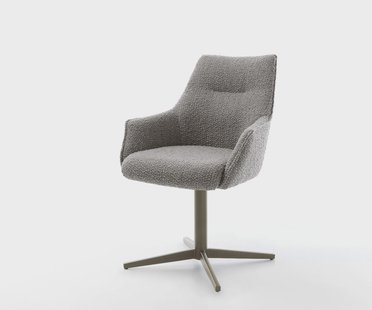 DELIFE Draaistoel Alja-Flex met armleuning bouclé zilver grijs kruispoot afwerking met titanium 360° draaibaar pocketveer kern