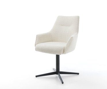 DELIFE Draaistoel Alja-Flex met armleuning bouclé wit kruispoot zwart 360° draaibaar pocketveer kern