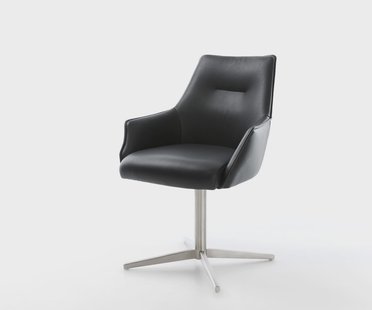 DELIFE Draaistoel Alja-Flex met armleuning echt leer zwart kruispoot roestvrij staal 360° draaibaar pocketveer kern