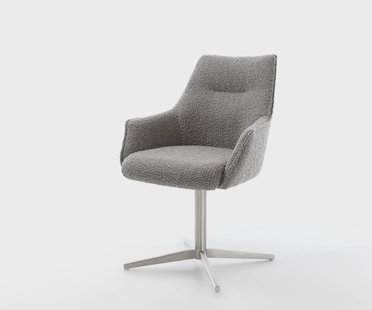 DELIFE Draaistoel Alja-Flex met armleuning bouclé zilver grijs kruispoot roestvrij staal 360° draaibaar pocketveer kern