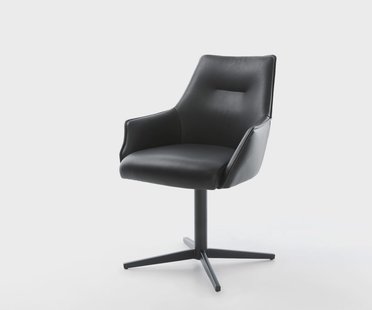 DELIFE Draaistoel Alja-Flex met armleuning echt leer zwart kruispoot zwart 360° draaibaar pocketveer kern