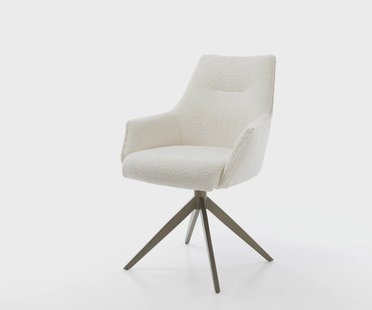 DELIFE Draaistoel Alja-Flex met armleuning bouclé wit kruisframe breed afwerking met titanium 360° draaibaar pocketveer kern