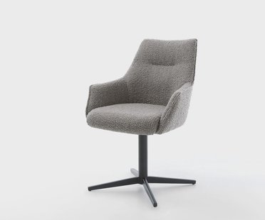 DELIFE Draaistoel Alja-Flex met armleuning bouclé zilver grijs kruispoot zwart 360° draaibaar pocketveer kern