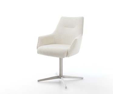 DELIFE Draaistoel Alja-Flex met armleuning bouclé wit kruispoot roestvrij staal 360° draaibaar pocketveer kern