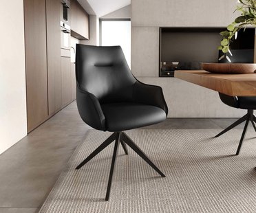 DELIFE Draaistoel Alja-Flex met armleuning echt leer zwart kruisframe breed zwart 360° draaibaar pocketveer kern