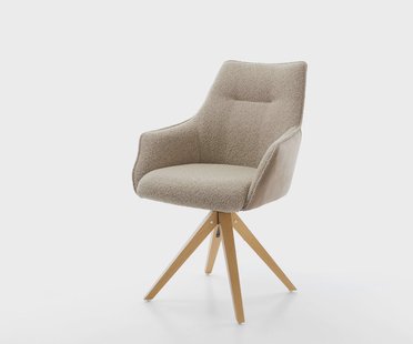 DELIFE Draaistoel Alja-Flex met armleuning materiaalmix mud houten frame hoekig natuur 180° draaibaar pocketveer kern