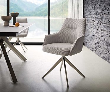 DELIFE Draaistoel Alja-Flex met armleuning koord zilver grijs kruisframe breed roestvrij staal 360° draaibaar pocketveer kern