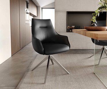 DELIFE Draaistoel Alja-Flex met armleuning echt leer zwart kruisframe breed roestvrij staal 360° draaibaar pocketveer kern