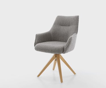 DELIFE Draaistoel Alja-Flex met armleuning bouclé zilver grijs houten frame hoekig natuur 180° draaibaar pocketveer kern