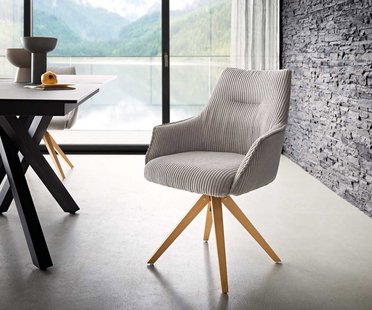 DELIFE Draaistoel Alja-Flex met armleuning koord zilver grijs houten frame hoekig natuur 180° draaibaar pocketveer kern