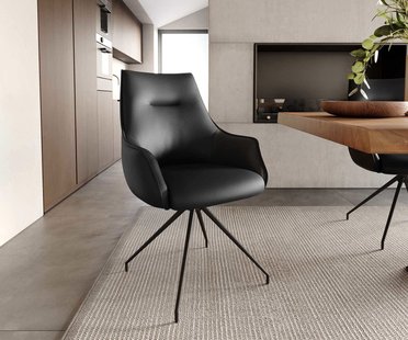 DELIFE Draaistoel Alja-Flex met armleuning echt leer zwart kruisframe conisch zwart 180° draaibaar pocketveer kern